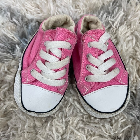 Baby Converse Pink Velcro Slip On Sneakers Chuck Taylors barbie - Picture 2 of 6